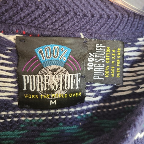Vintage Pure Stuff Blue 100% Cotton MEDIUM Nordic Scandinavian Sweater Scandi - Picture 4 of 7